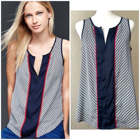 GAP Navy Mixed Stripe Sleeveless Tank Top with Red Trim – Size Small - Picture 1 of 3